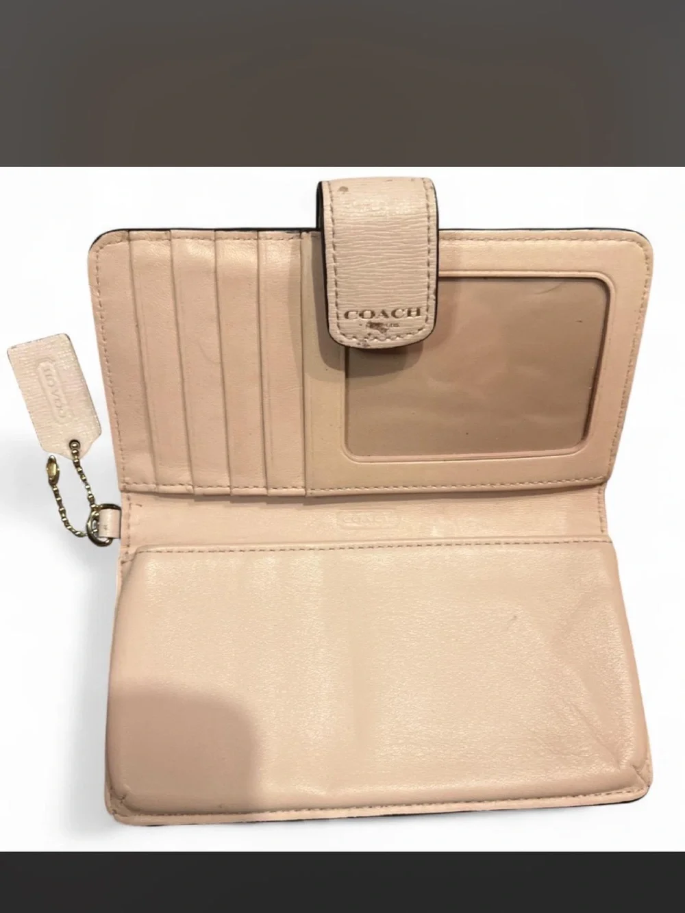 Coach Pale Pink Leather Snap & Zip Wallet